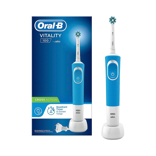 Braun oral-b vitality 100 cross action azul cepillo de dientes eléctrico con tecnología 2d y temporizador