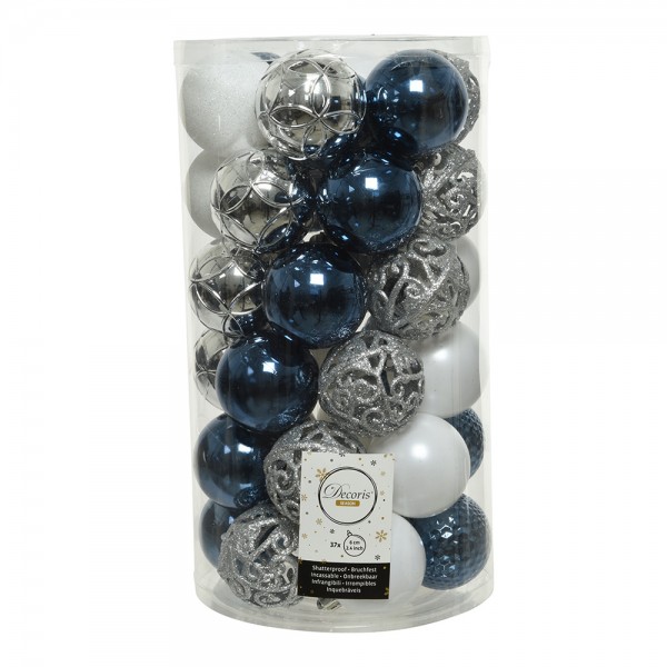 Pack de 37 bolas decorativas colores surtidos azules y blancos ø6cm