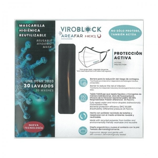 Mascarilla Higienica Reutilizable Viroblock Negro Talla Mediana 1 Ud