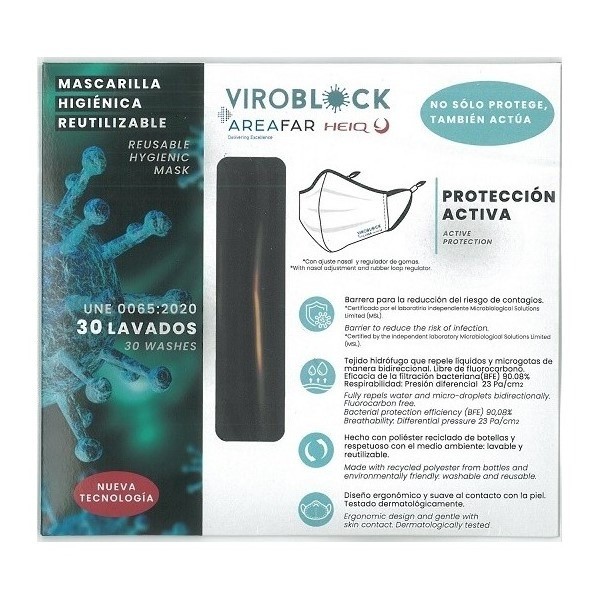 Mascarilla Higienica Reutilizable Viroblock Negro Talla Grande 1 Ud